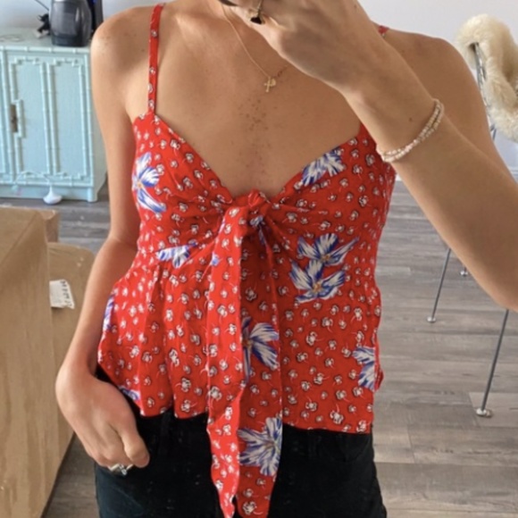 Beach Riot tie front top red floral S Small - Picture 2 of 6